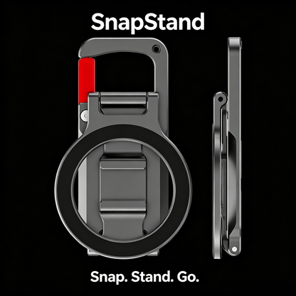 Premium Metal Double-Sided Magnetic Phone Stand, MagSafe Compatible for iPhone 12/13/14/15/16/17 Pro Max, Foldable Adjustable Phone Mount with Portable Carabiner